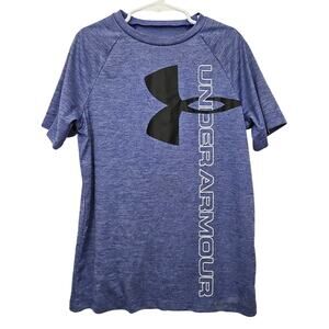 Boy's Under Armour Athletic Logo Short Sleeve TShirt Medium Blue Heathered Loose